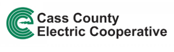Logo of Cass County Electric Cooperative: green spiral with "e" inside, black text "Cass County Electric Cooperative."