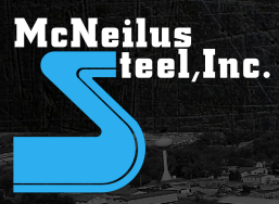 Logo for McNeilus Steel, Inc., featuring a blue "S" shape and white text on a dark industrial background.