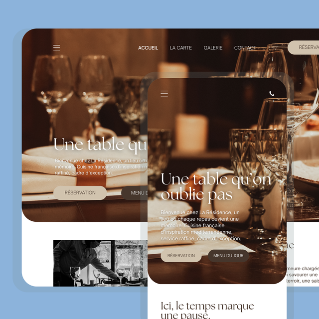 Une capture d'écran du site Web d'un restaurant sur une tablette