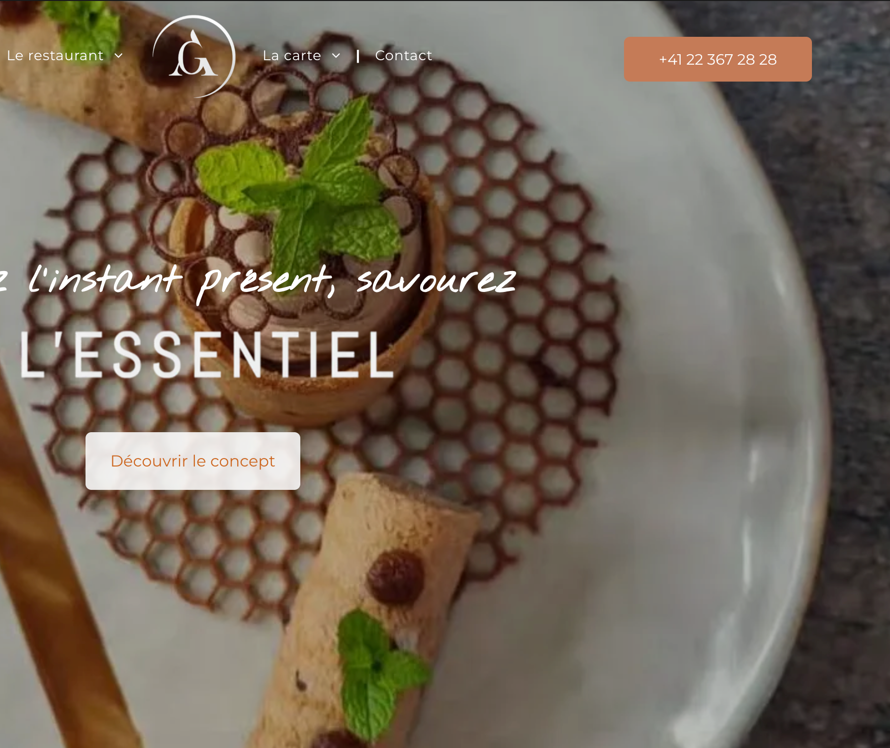 Une assiette blanche garnie de chocolat et de feuilles de menthe.