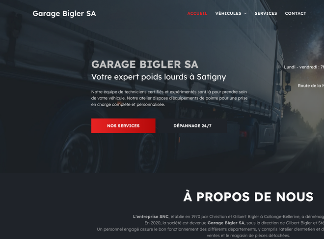 Une capture d'écran d'un site Web pour le garage bigler sa