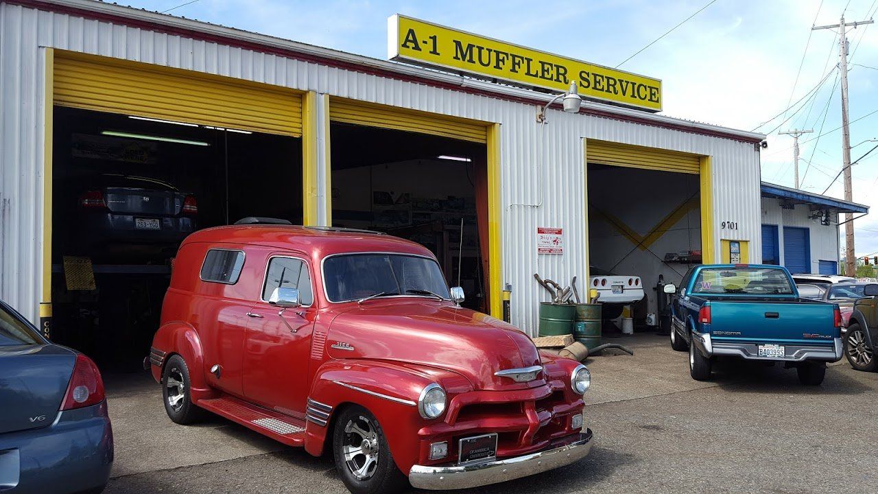 Classic Car Mufflers — Red Vintage Car in Everett, WA