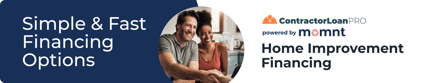 Couple smiling; home improvement financing options.