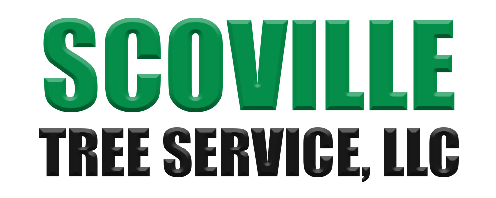 The logo for scoville tree service llc is green and black.