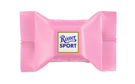 A pink ritter sport candy bar on a white background