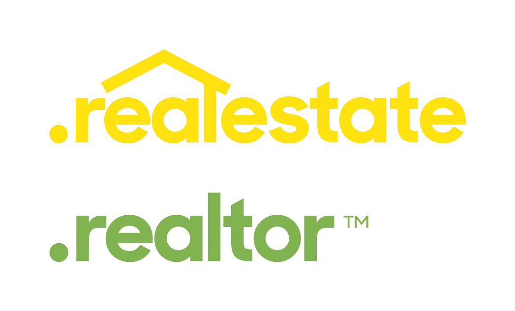 Logos: .realestate in yellow with house icon, and .realtor in green.