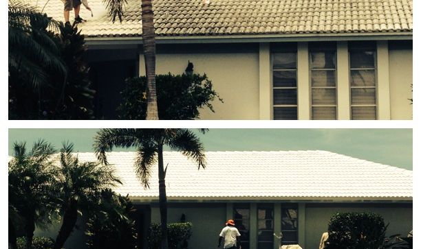 A before and after picture of a house being cleaned.