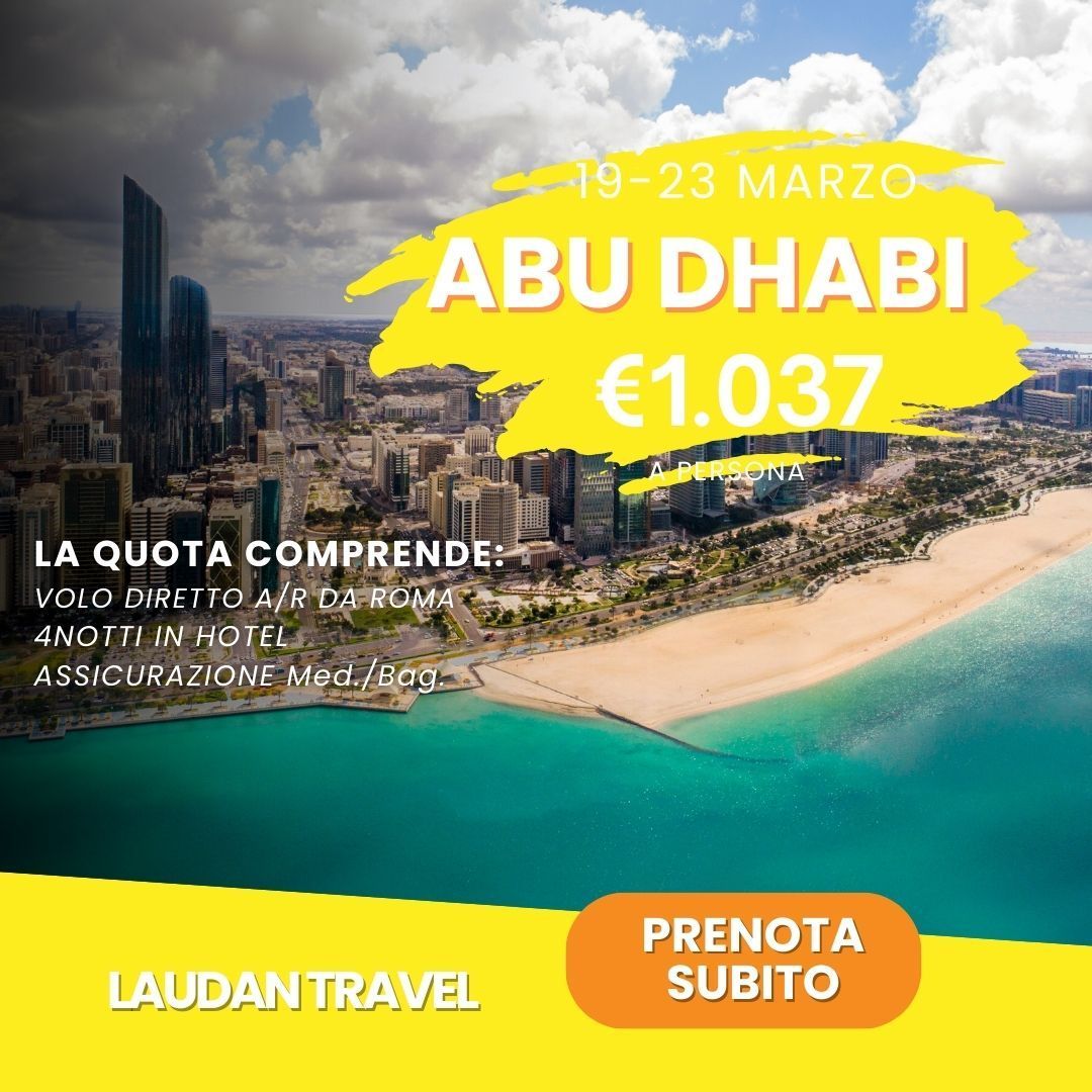 Offerta di viaggio ad Abu Dhabi. Date: 19-23 marzo. Prezzo: € 1.037. Include voli, hotel e assicurazione. Prenota ora.