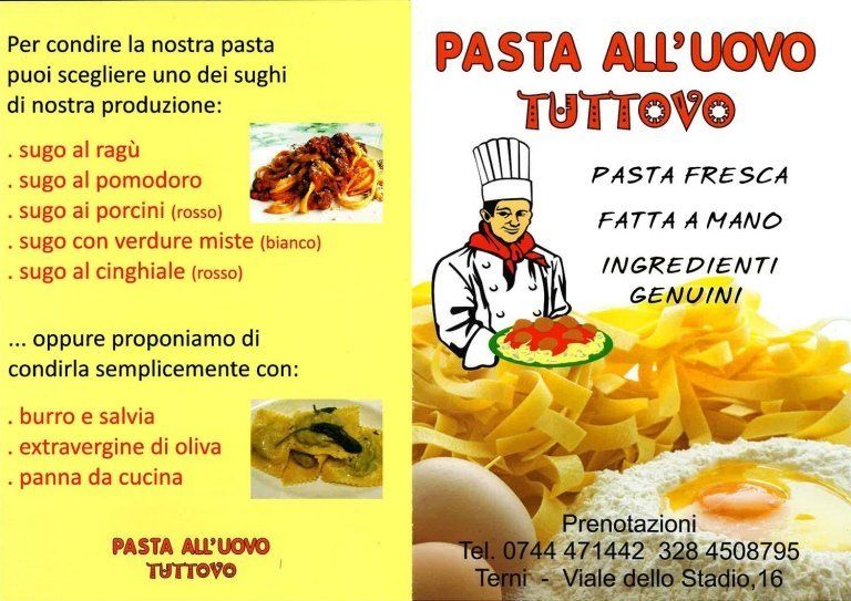 Menù con pasta all'uovo