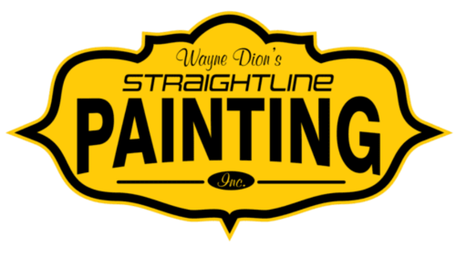 Yellow and black logo for Wayne Dion's Straightline Painting, Inc., featuring the word