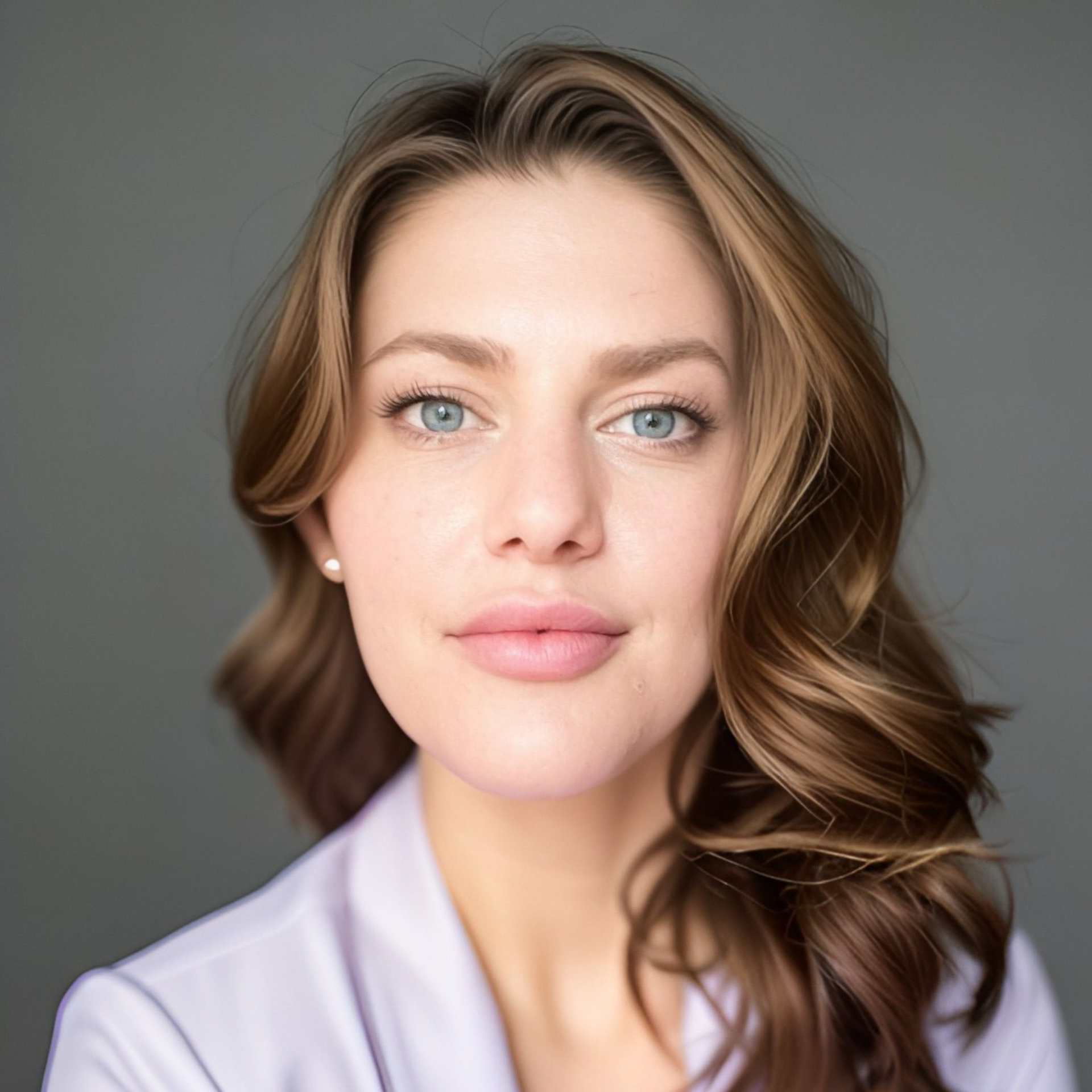 Man in a suit smiles, inside office.