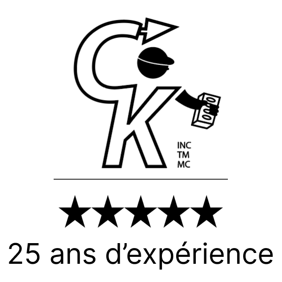 Un logo noir et blanc qui dit 25 ans d'expérience