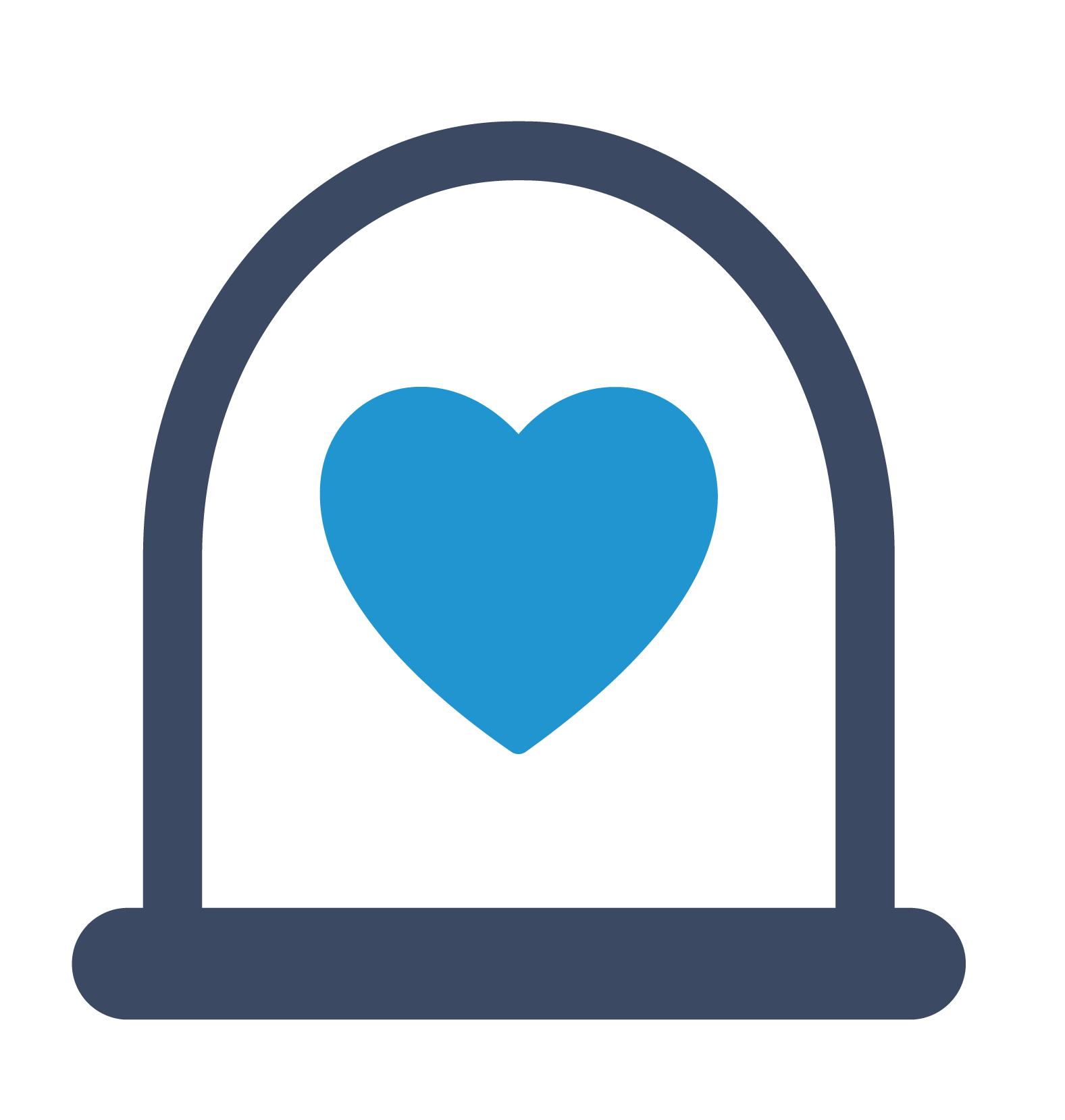 A blue heart icon centered inside a dark blue outlined glass dome or bell jar.