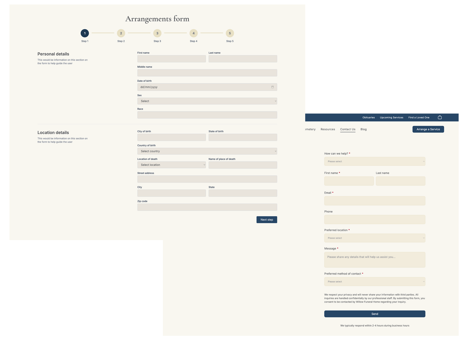 Two forms: a multi-step application and a smaller, single-page form, likely for contact or registration.
