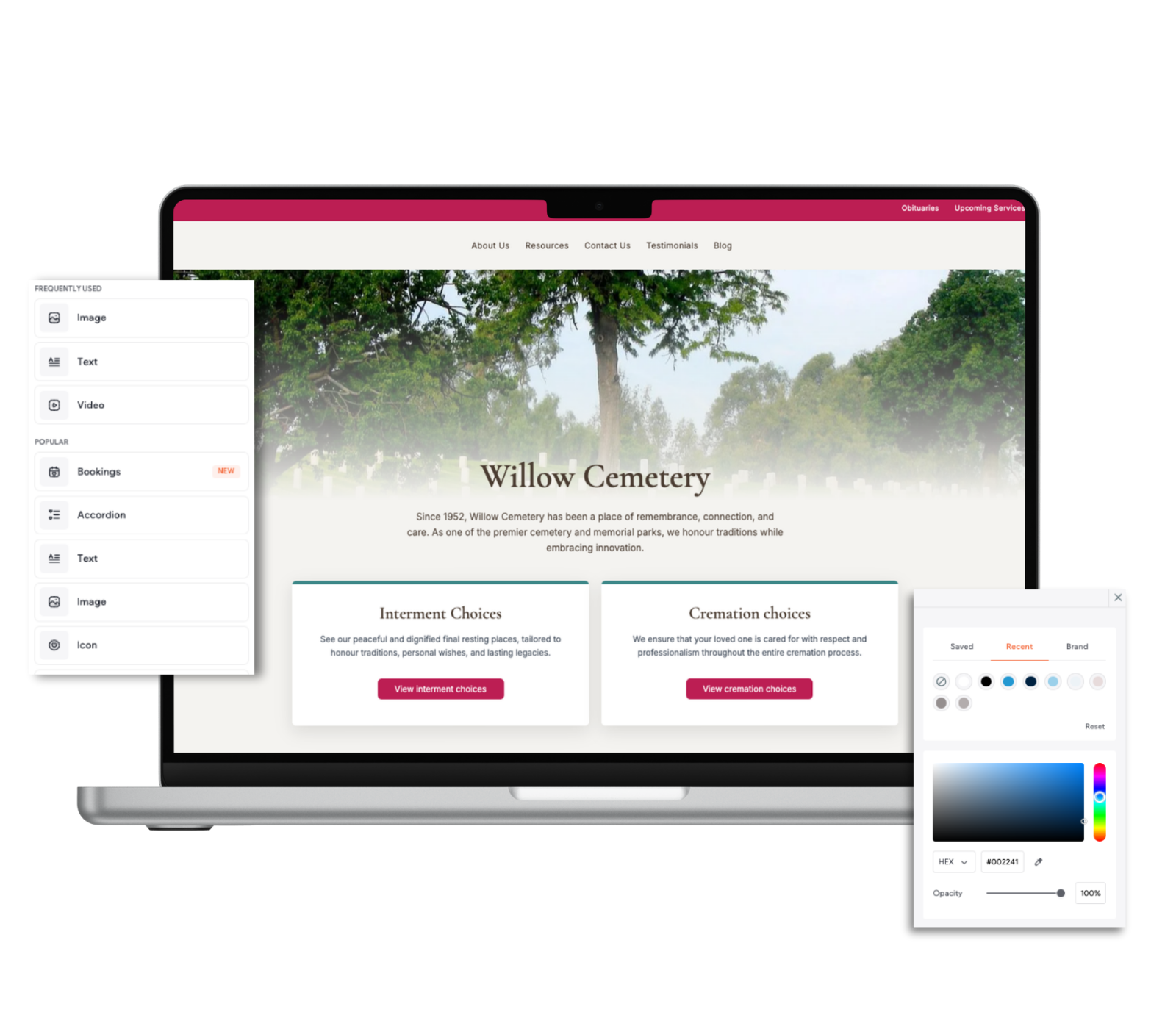 Tablet and smartphone showing a website interface with graphs and data visualizations; green and blue accents.