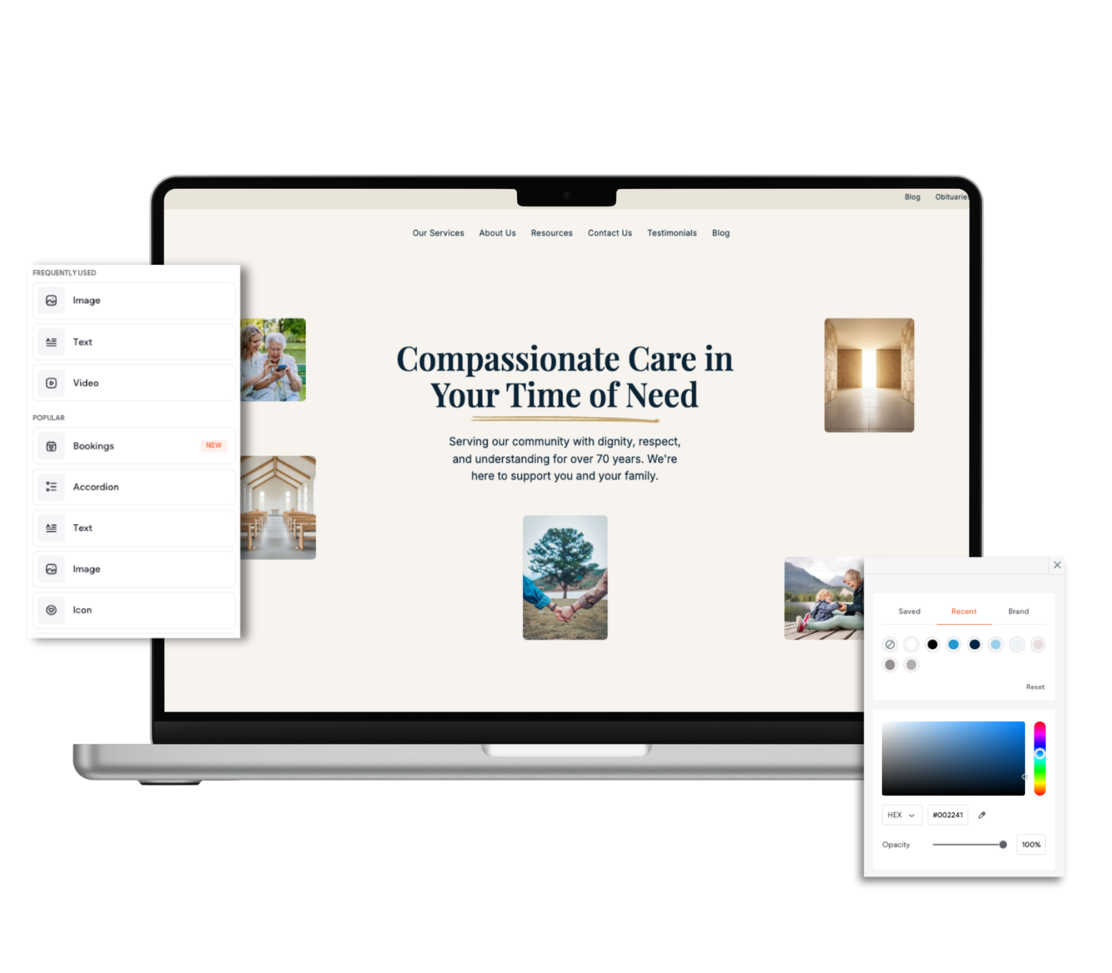 Tablet and phone displaying website with financial data screens, glowing green accents.