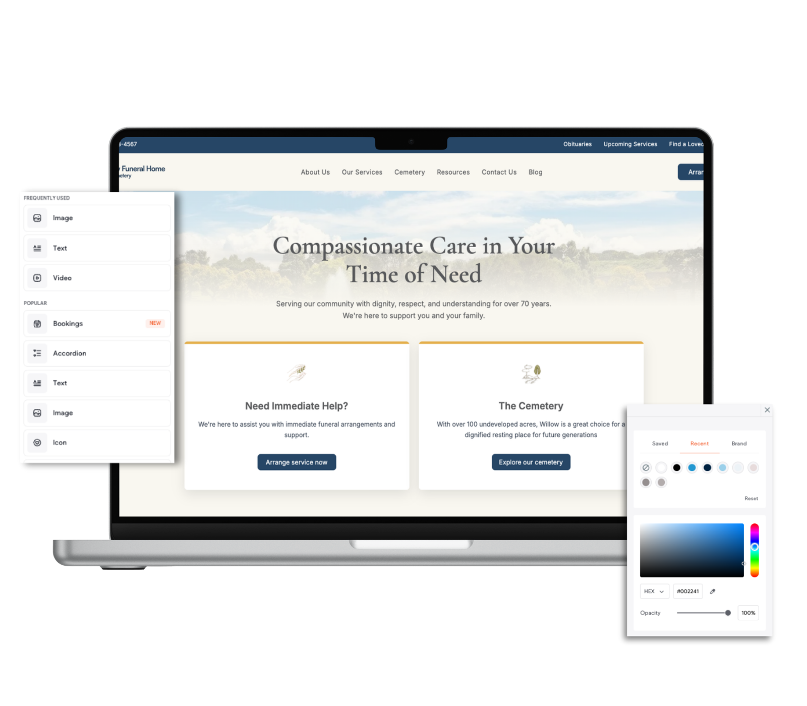 Tablet and phone displaying website with financial data screens, glowing green accents.