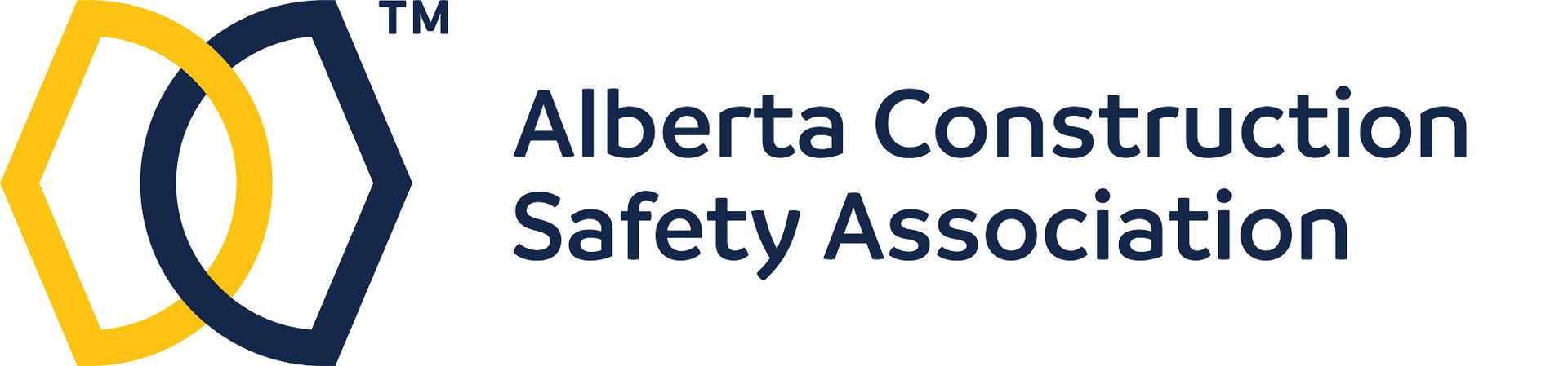 Alberta Construction Safety Association logo. Yellow and blue intertwined shapes with text.