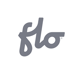 Gray "flo" logo on a white background.