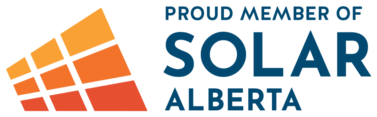 Logo for Solar Alberta with orange and yellow solar panel graphic.