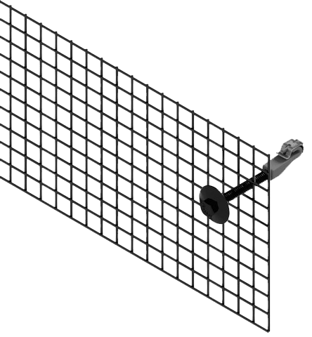 Black solar grid attached to a wall with a screw and anchor.