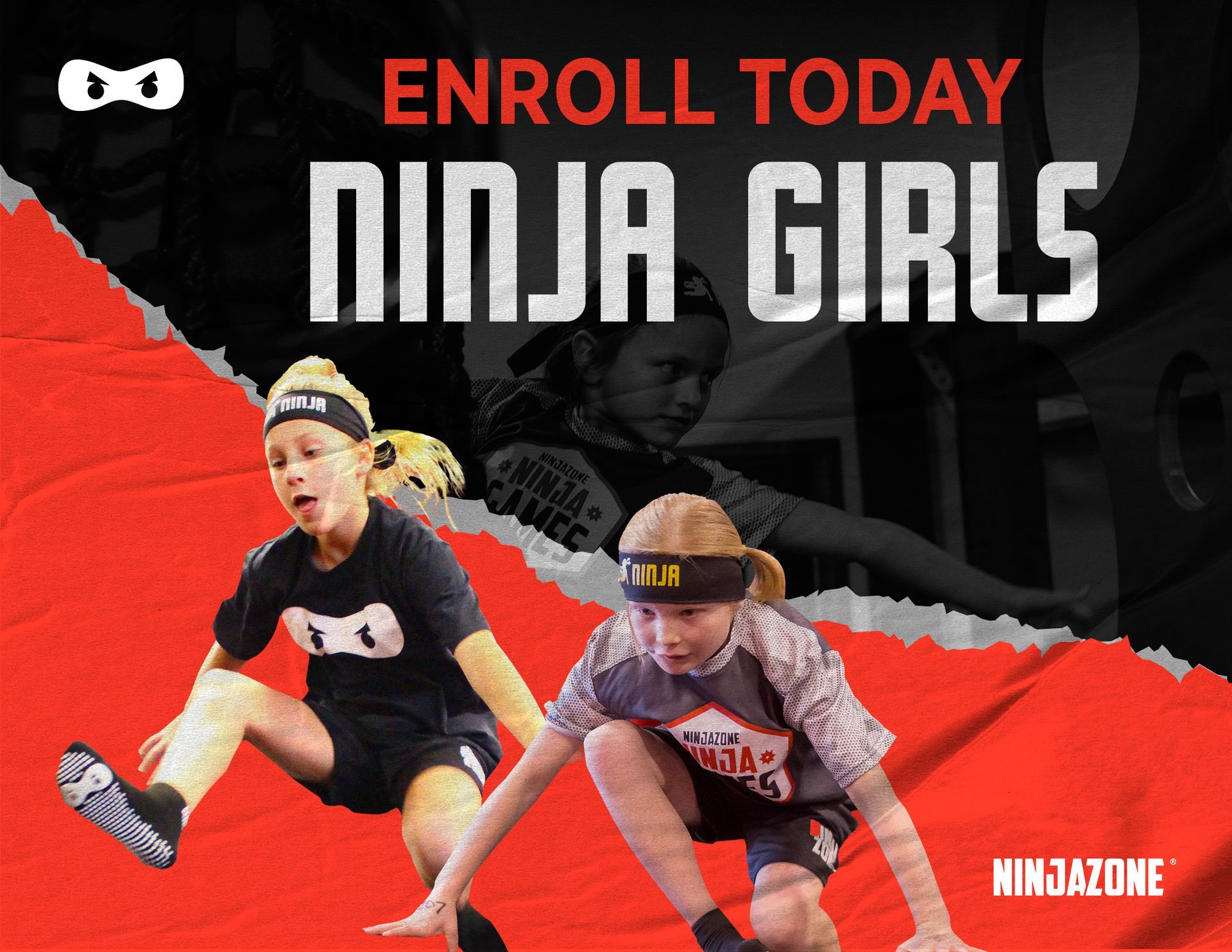 An advertisement for ninja girls with two girls on it