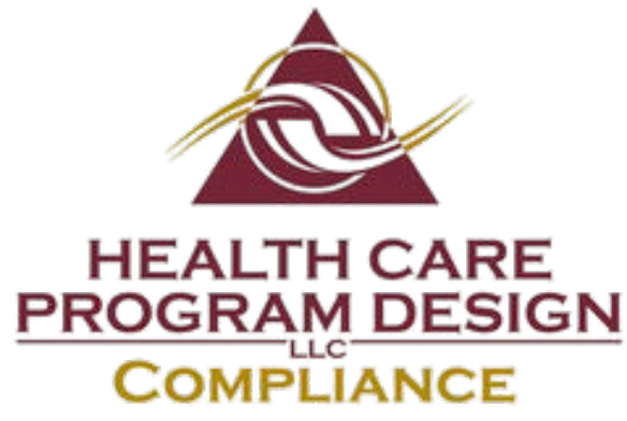 Logo for Health Care Program Design LLC. Maroon triangle above a white and gold design; text in maroon and gold.