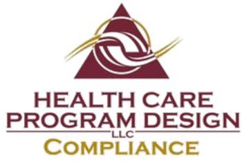 Logo for Health Care Program Design LLC. Maroon triangle above a white and gold design; text in maroon and gold.