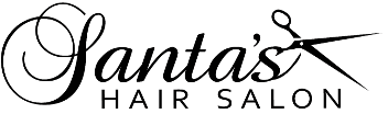 A black and white logo for santa 's hair salon.