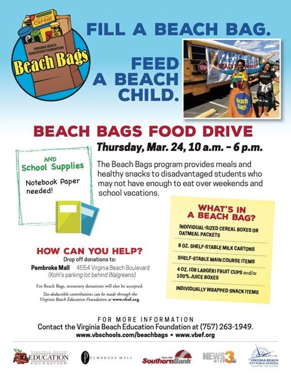 Beach Bags Food Drive Flyer