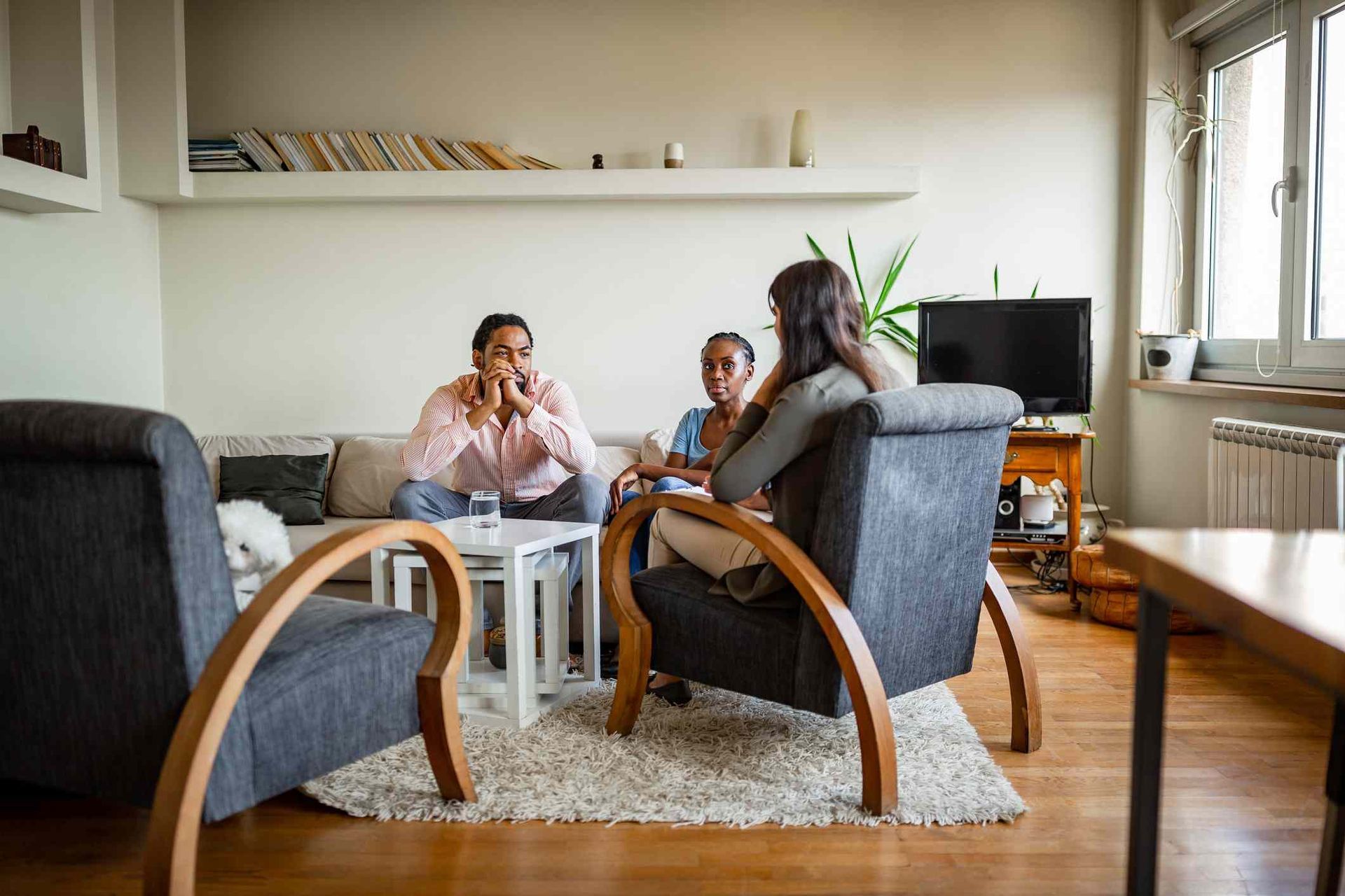 Living room group discussion