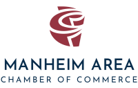 Logo of the Manheim Area Chamber of Commerce. Features a red and white stylized 
