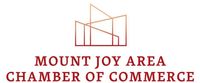 Logo of the Mount Joy Area Chamber of Commerce with geometric lines above the text. The text is brown.