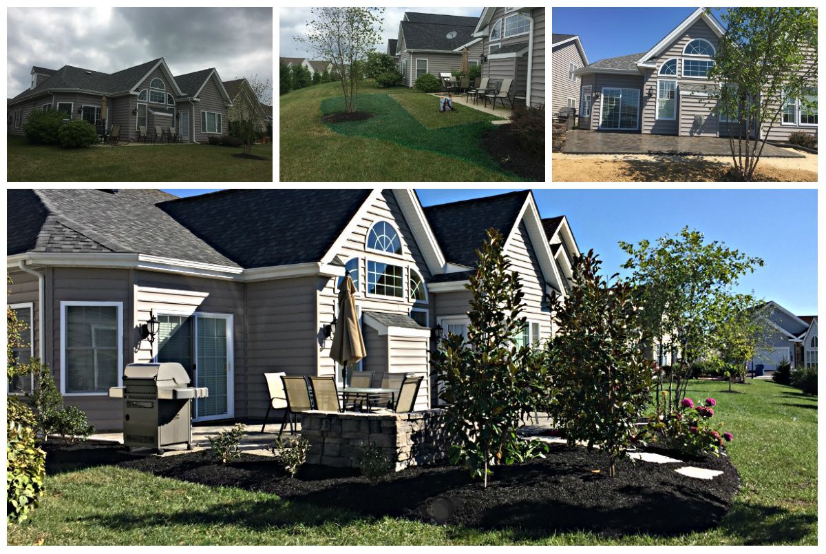 A collage of pictures of a house and a yard