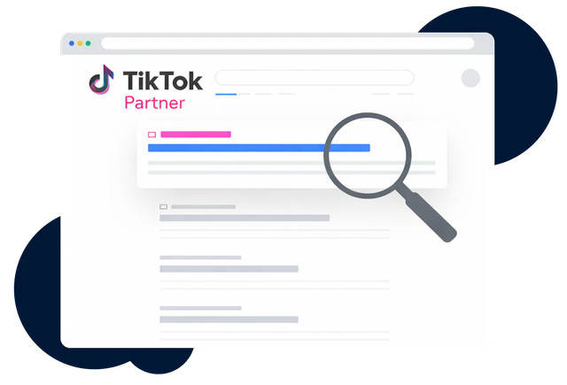 A magnifying glass is looking at a google search page.