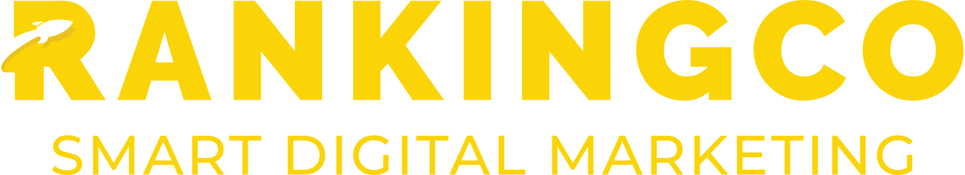 A yellow and white logo for rankingco smart digital marketing