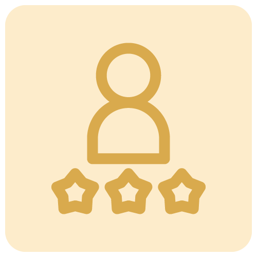 A gold icon of a person with three stars around it.