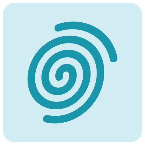 A blue spiral icon on a blue background.