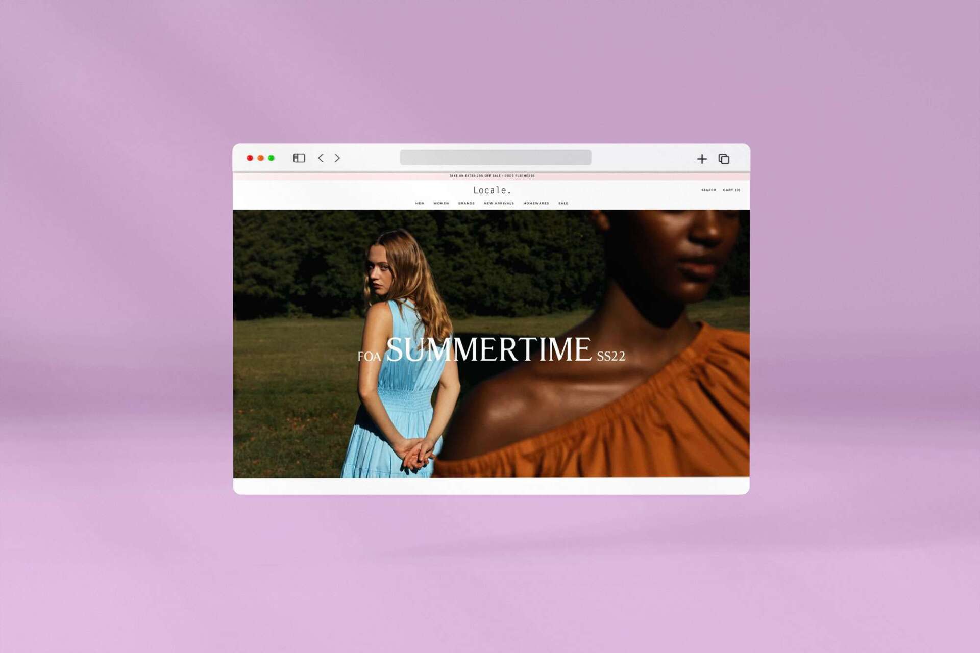 A woman in a blue dress is standing in a field on a website.