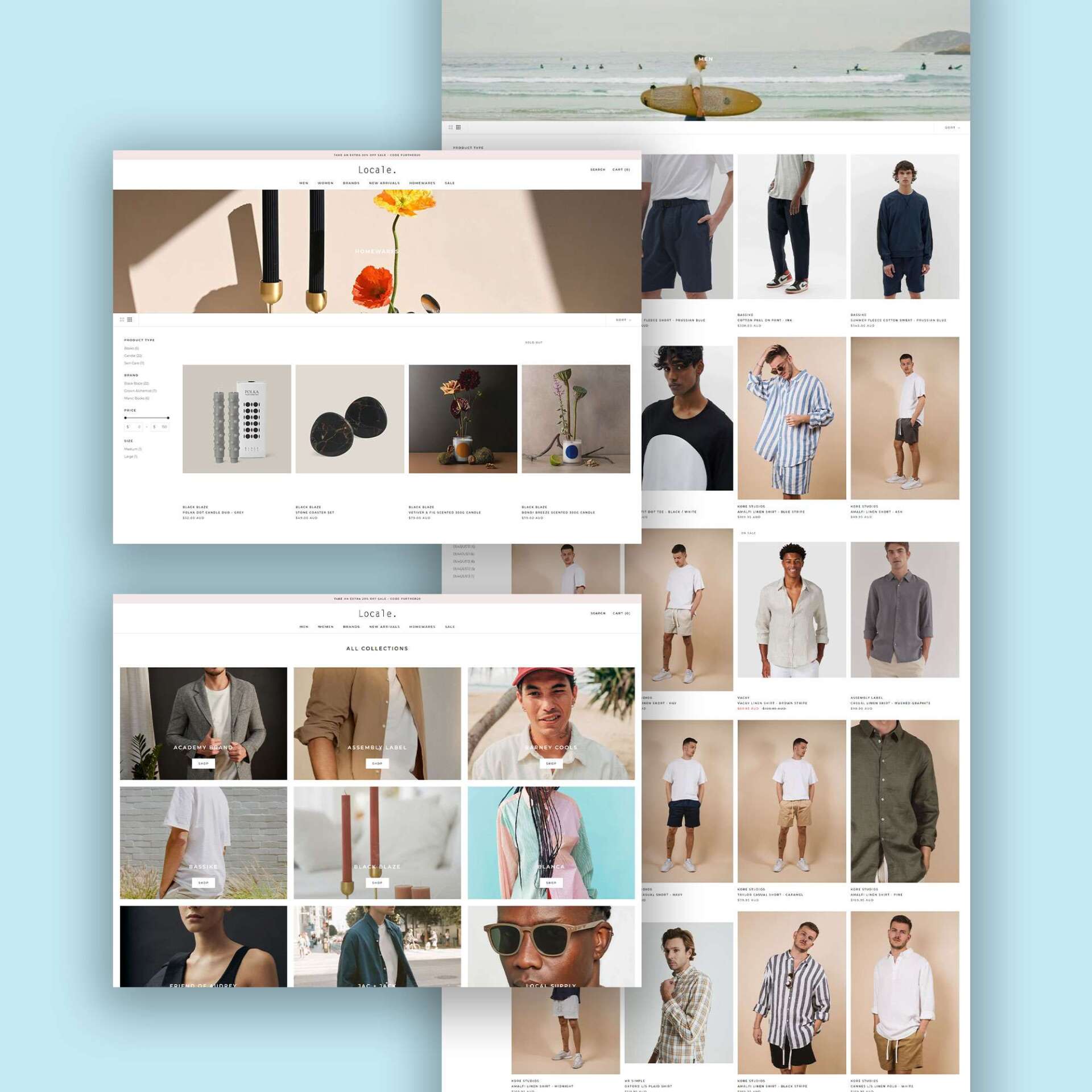 A collage of images of men 's clothing on a website