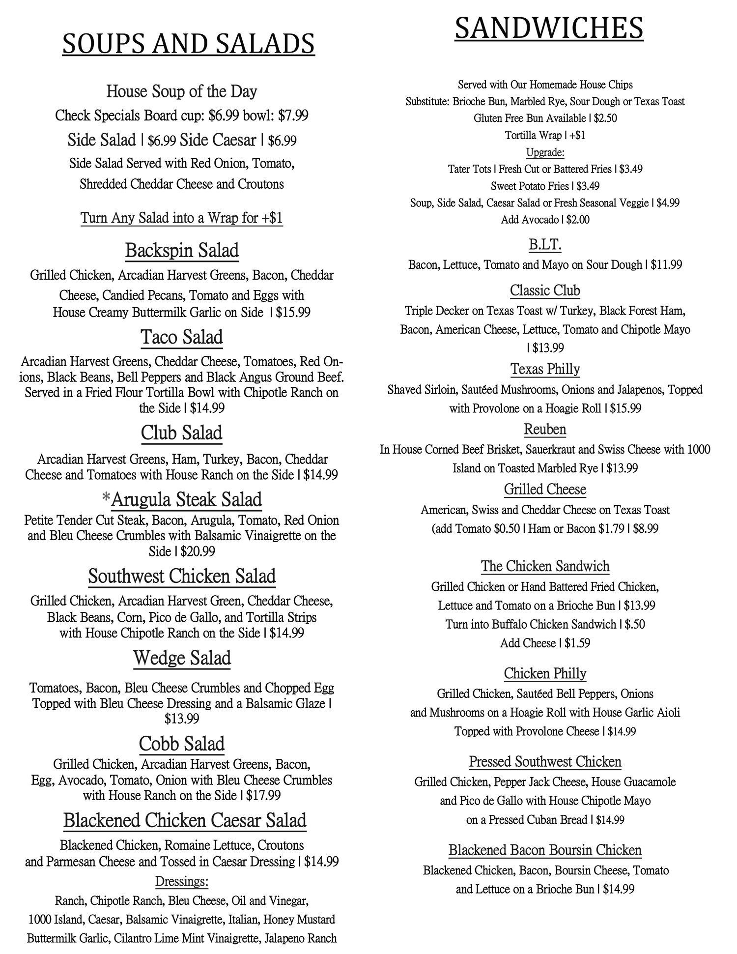 dripping springs sports bar menu