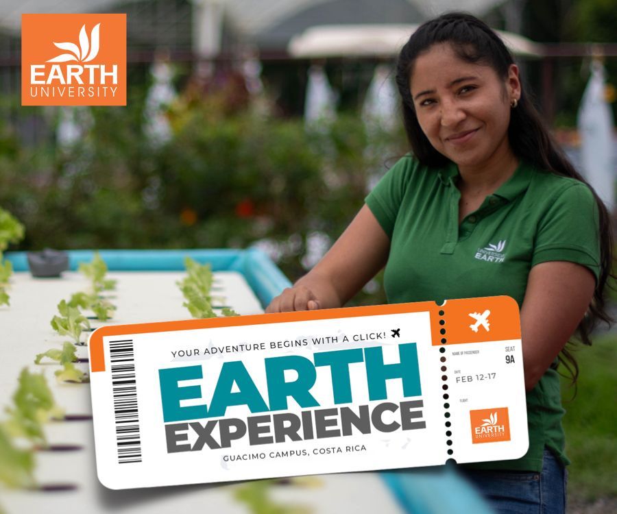 A woman holding a ticket for the earth experience