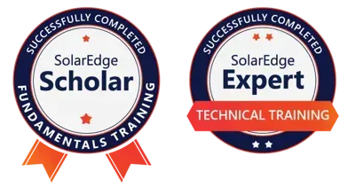 A successfully completed solaredge scholar badge and a successfully completed solaredge expert badge