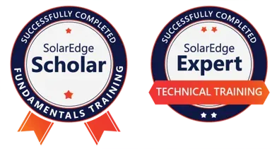 A successfully completed solaredge scholar badge and a successfully completed solaredge expert badge