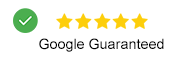 A google guaranteed logo with five stars and a check mark.