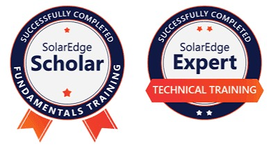 A successfully completed solaredge scholar badge and a successfully completed solaredge expert badge