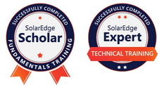 A successfully completed solaredge scholar badge and a successfully completed solaredge expert badge
