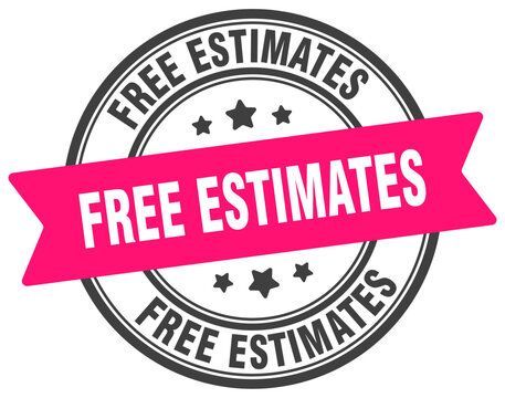 A free estimates stamp with a pink ribbon on a white background.