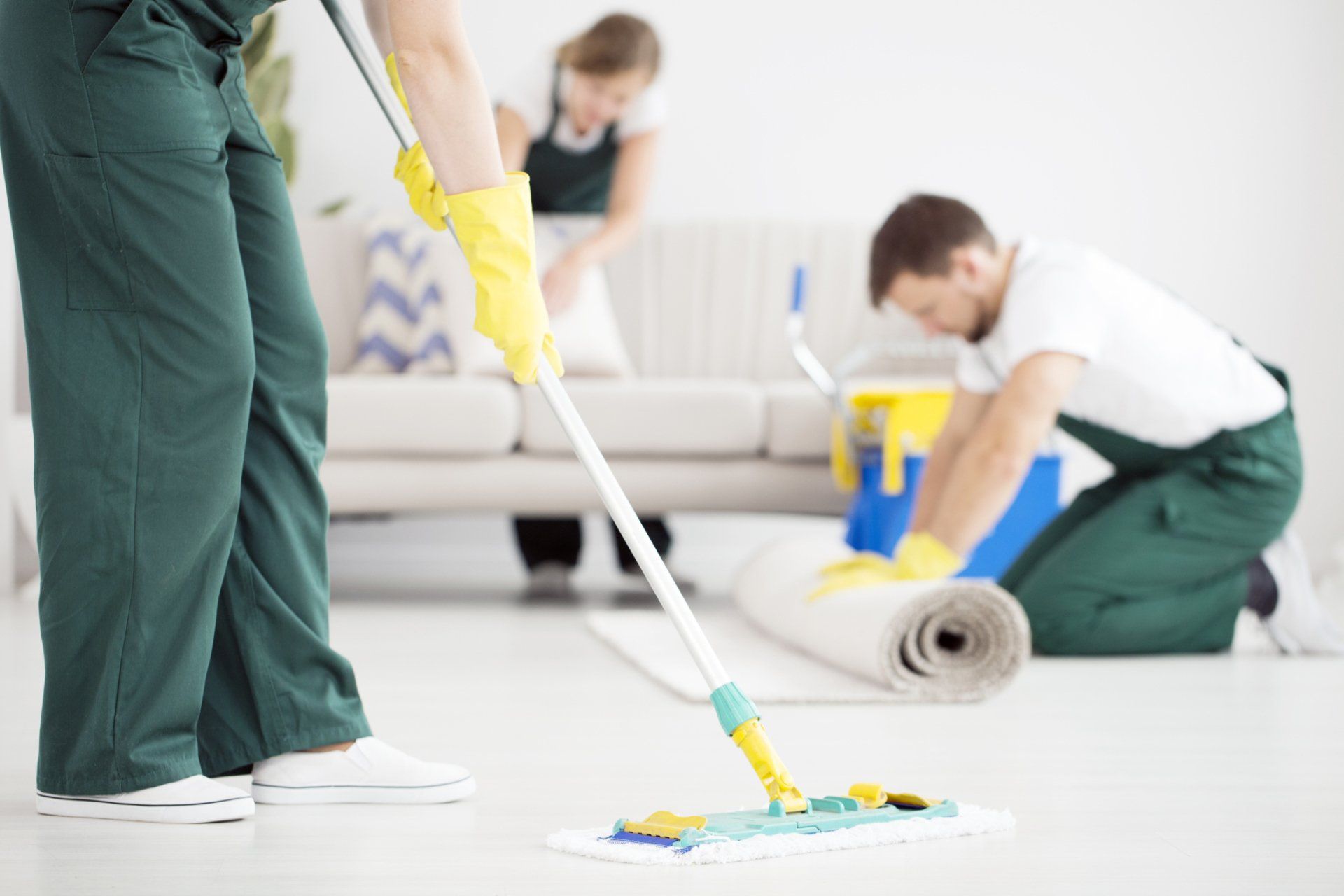 Group Of Cleaners Cleaning Living Room — South Plainfield, NJ — Total Trash Removal