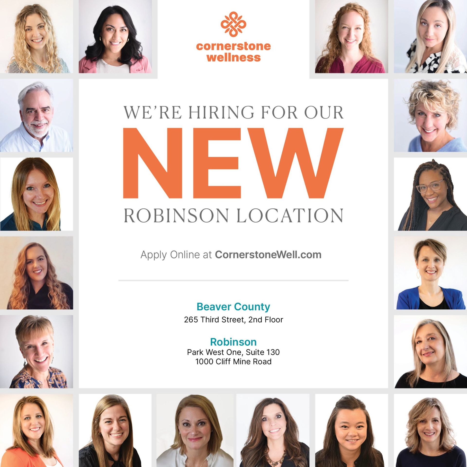 Cornerstone wellness is hiring for a new robinson location